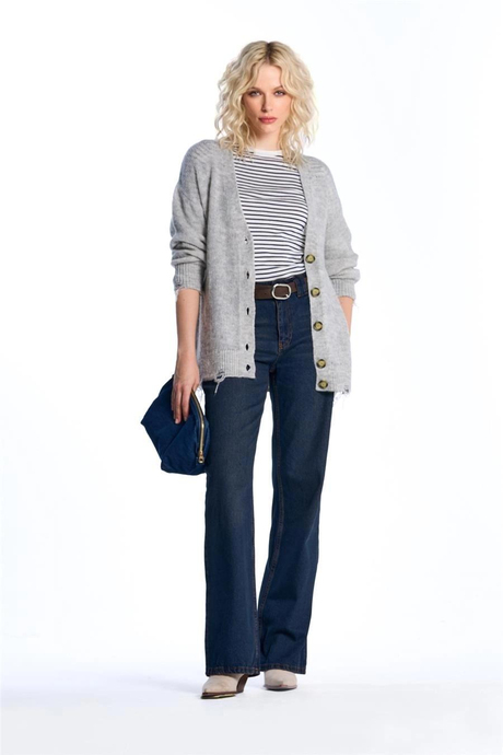 GRİ MELANJ YIRTIK DETAYLI HIRKA