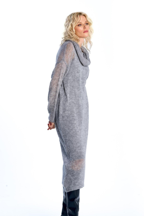 Gri Transparan Triko Elbise