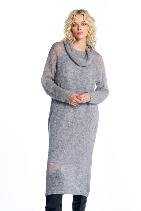 Gri Transparan Triko Elbise