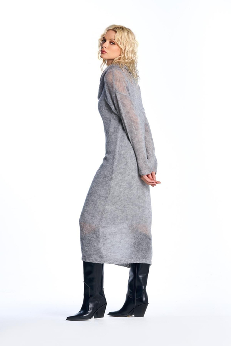 Gri Transparan Triko Elbise