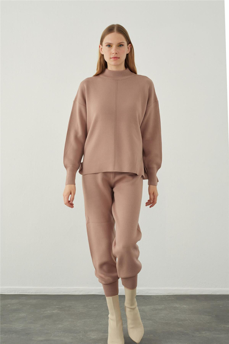 Gül Kurusu Basic Kazak Pantolon Triko Takım