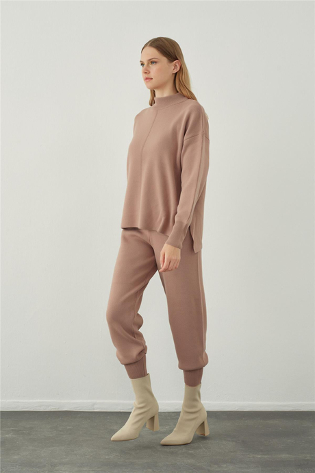 Gül Kurusu Basic Kazak Pantolon Triko Takım