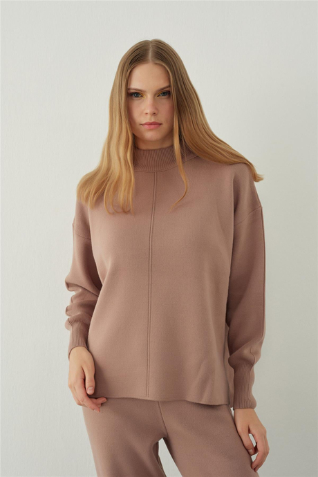 Gül Kurusu Basic Kazak Pantolon Triko Takım