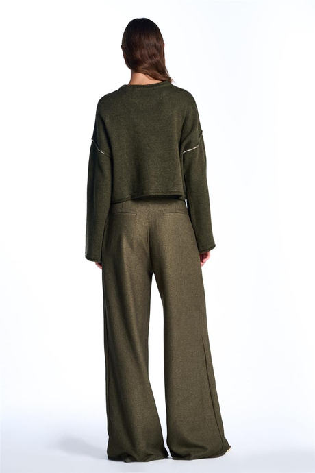 Haki Wide Leg Yüksek Bel Pantolon