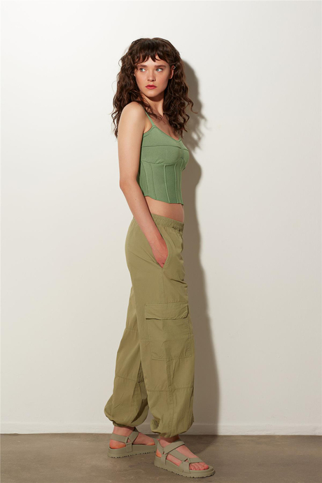 Haki Yüksek Bel Kargo Pantolon SS23P4784HK