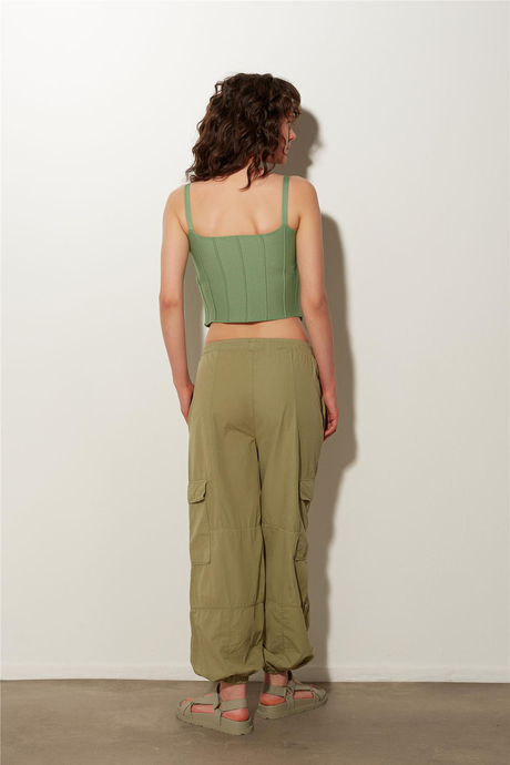 Haki Yüksek Bel Kargo Pantolon SS23P4784HK