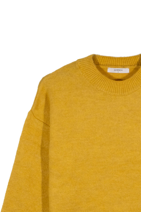 Bisiklet Yaka Basic Triko Kazak Hardal