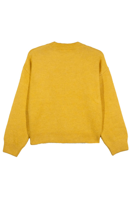 Bisiklet Yaka Basic Triko Kazak Hardal