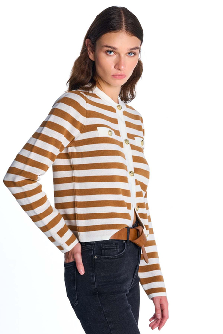 Çizgili Düğmeli Hırka