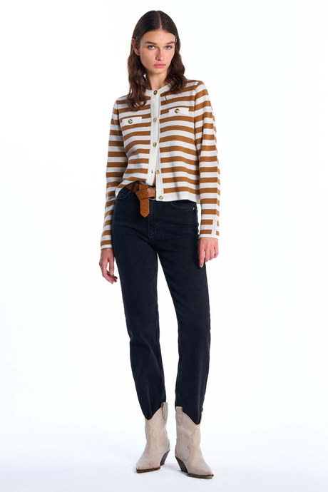 Çizgili Düğmeli Hırka