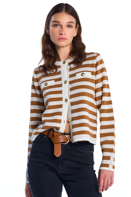 Çizgili Düğmeli Hırka