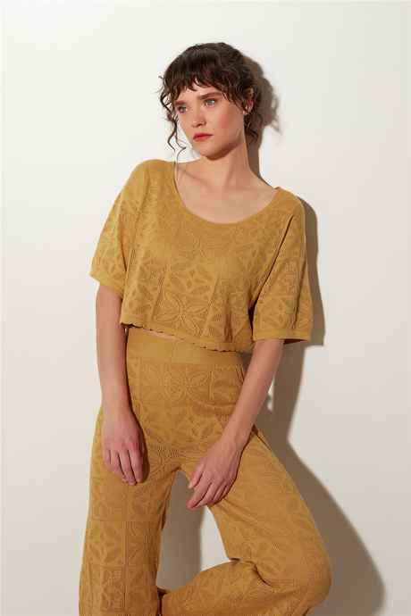 Hardal Kazak Pantolon Desenli Triko Takım SWTK4652-53HR