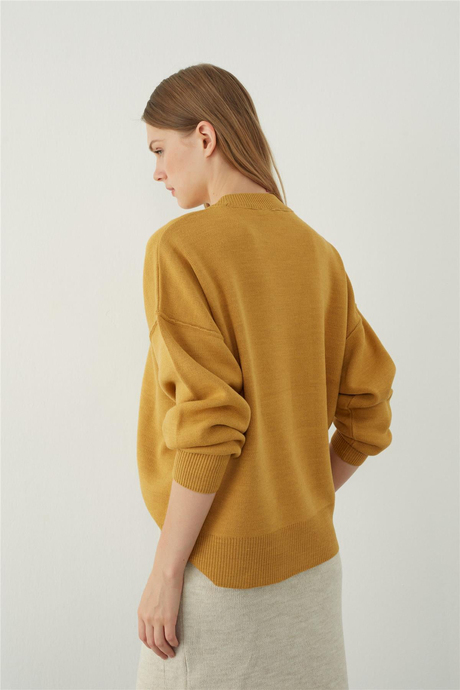 Hardal Oversize Yuvarlak Yaka Basic Triko Kazak