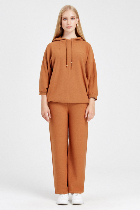 Kadın Camel Bol Triko Pantolon Takım SWTK3005CA
