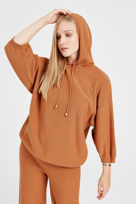 Kadın Camel Bol Triko Pantolon Takım SWTK3005CA