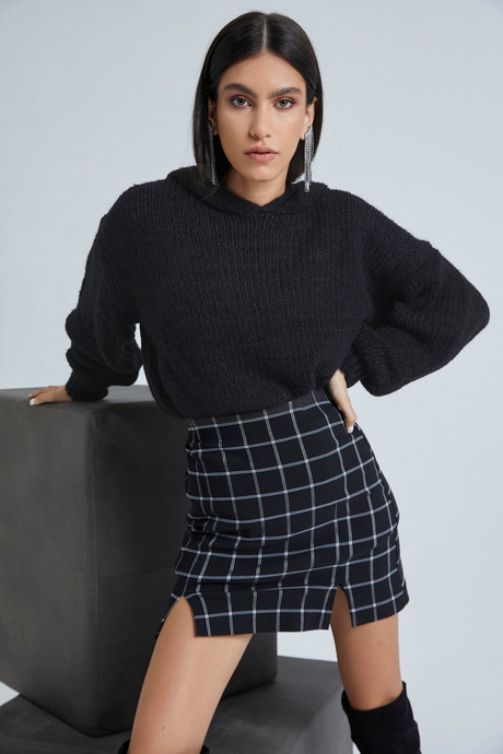 Kadın Siyah Yumuşak Dokulu Oversize Kapüşonlu Tunik SWK4091Sİ