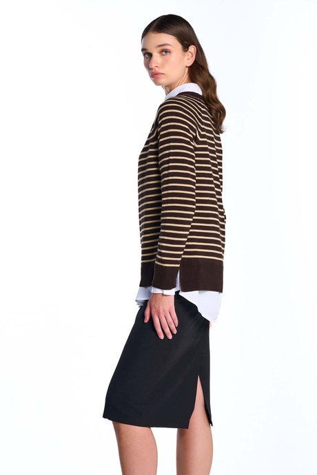 Kahverengi Bisiklet Yaka Çizgili  Kazak