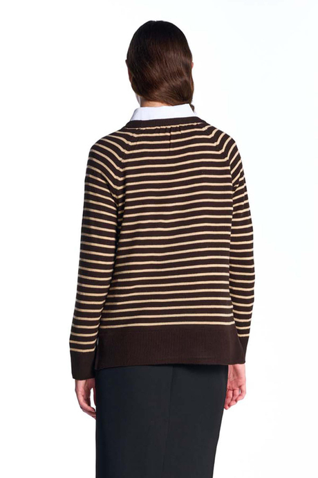 Kahverengi Bisiklet Yaka Çizgili  Kazak