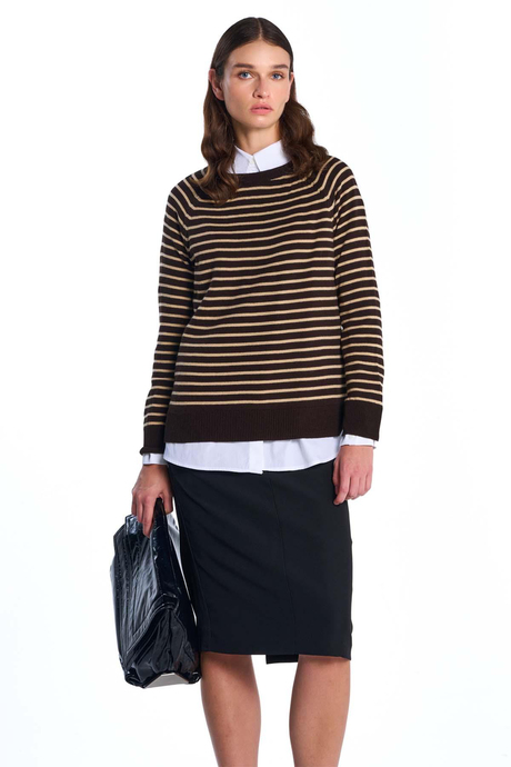 Kahverengi Bisiklet Yaka Çizgili  Kazak