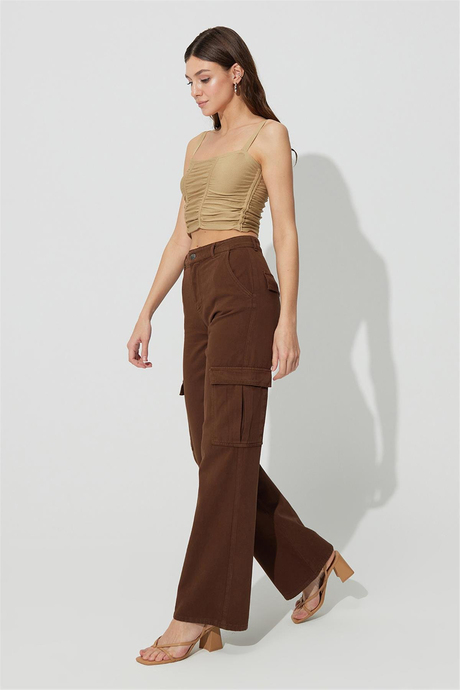 Kahverengi Bol Paça Kargo Pantolon SS23P4741KA
