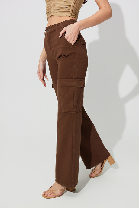 Kahverengi Bol Paça Kargo Pantolon SS23P4741KA