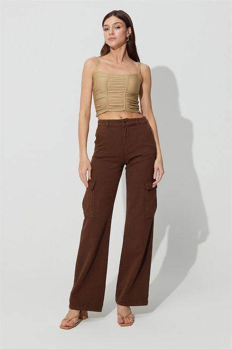 Kahverengi Bol Paça Kargo Pantolon SS23P4741KA