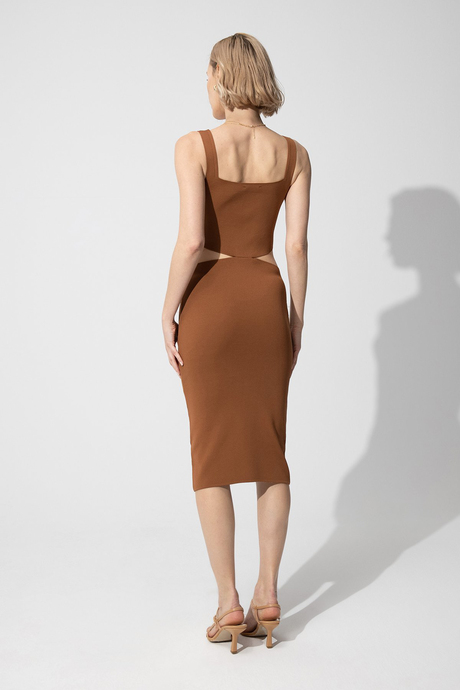 Brown Low-Cut Knit Dress SWD4581KA