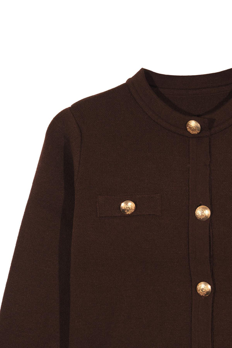 Kahverengi Düğmeli Triko Hırka