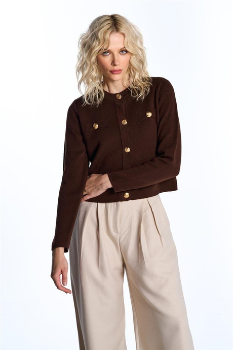 Kahverengi Düğmeli Triko Hırka