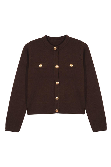 Kahverengi Düğmeli Triko Hırka