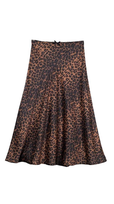 Kahverengi Leoparlı Saten Etek