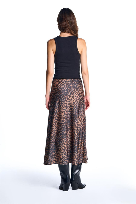 Kahverengi Leoparlı Saten Etek