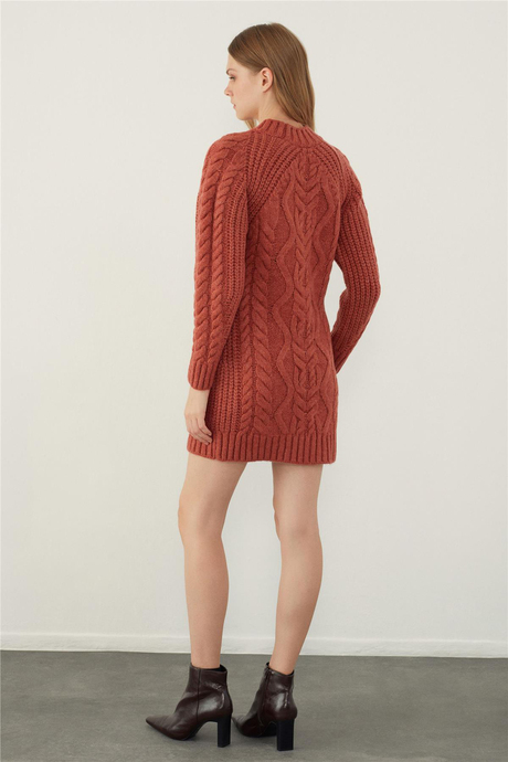 Tile Red Knitted Shoulder Detailed Crew Neck Knit Dress SS23D4714Kİ