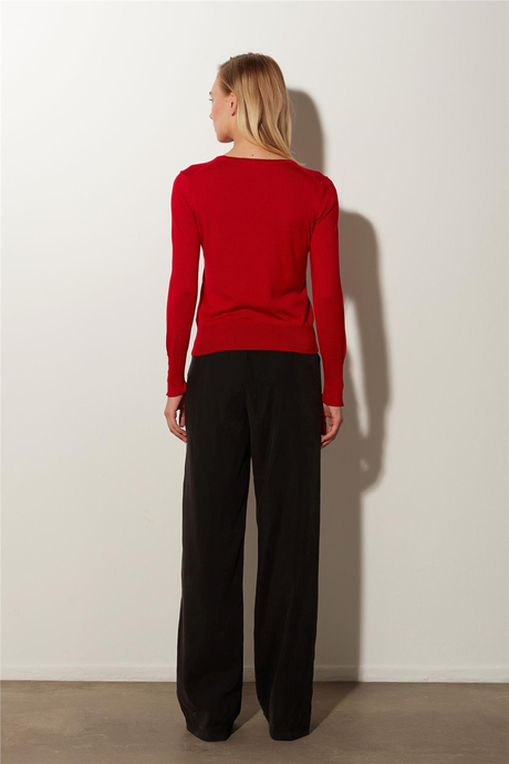 Kırmızı Basic Triko Kazak SWK4626KI