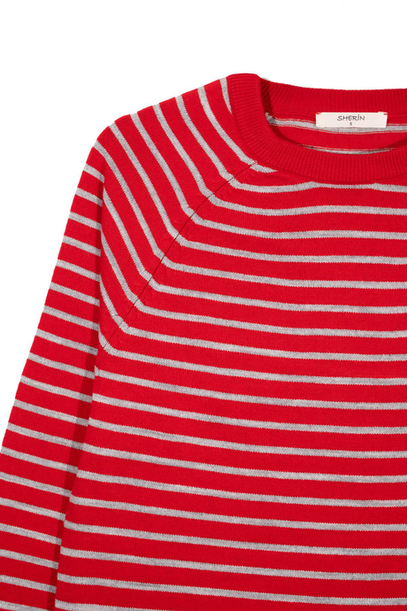 Kırmızı Bisiklet Yaka Çizgili Kazak