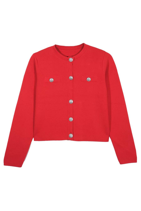 Kırmızı Düğmeli Triko Hırka