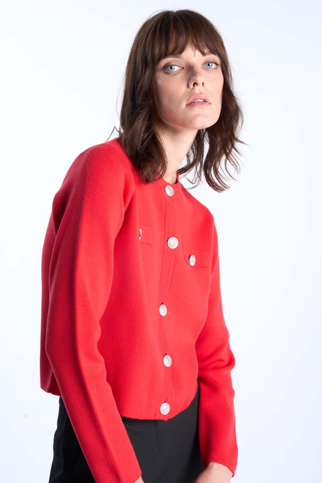 Kırmızı Düğmeli Triko Hırka