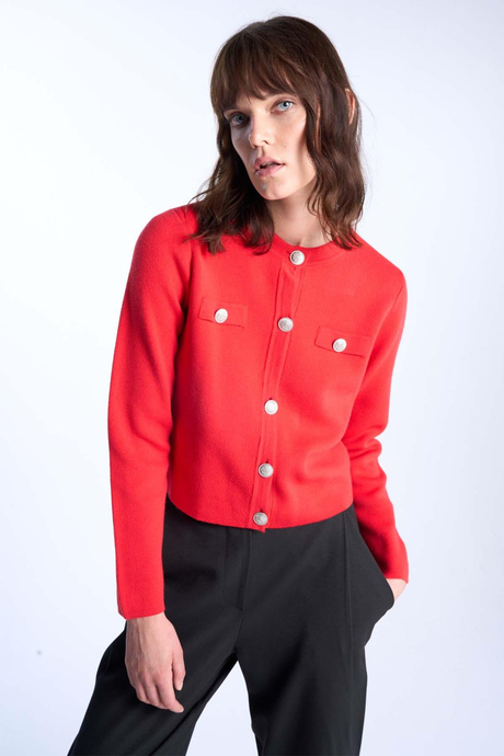 Kırmızı Düğmeli Triko Hırka