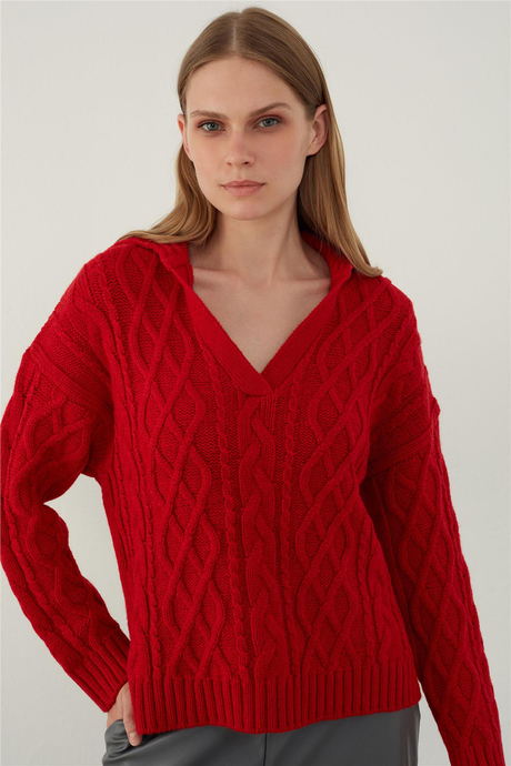 SAÇ ÖRGÜLÜ BOGAZLI KAZAK