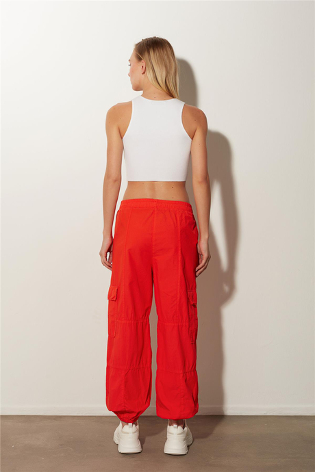 Kırmızı Yüksek Bel Kargo Pantolon SS23P4784KI