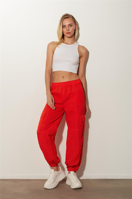 Kırmızı Yüksek Bel Kargo Pantolon SS23P4784KI