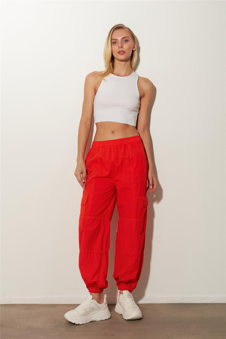 Kırmızı Yüksek Bel Kargo Pantolon SS23P4784KI
