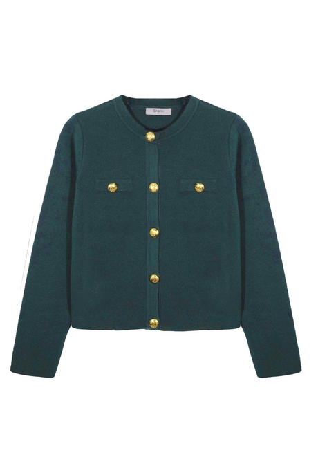 Koyu Yeşil Düğmeli Triko Hırka