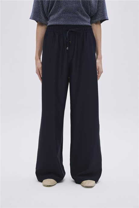 Lacivert Beli Lastikli Bağcıklı Pantolon