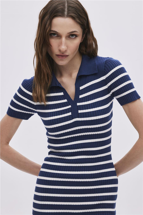 Lacivert Uzun Kısa Kollu Elbise