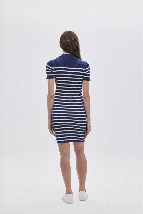 Lacivert Uzun Kısa Kollu Elbise