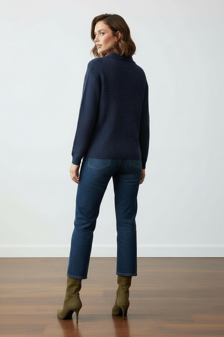 Lacivert Polo Yaka Oversize Triko Kazak