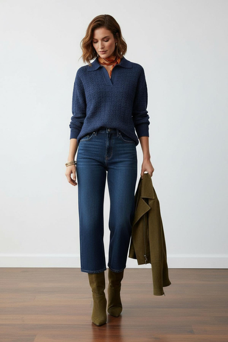 Lacivert Polo Yaka Oversize Triko Kazak