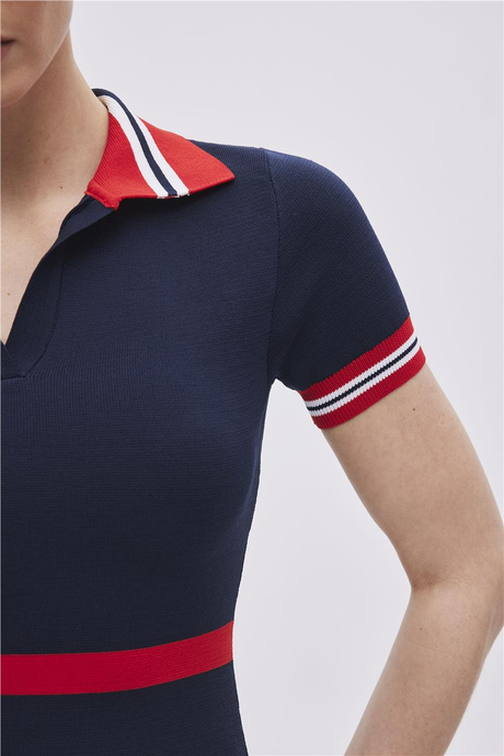 Lacivert Polo Yaka Triko Elbise