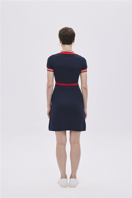 Lacivert Polo Yaka Triko Elbise